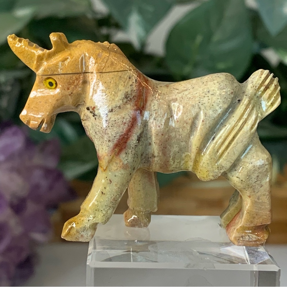 UNICORN Soapstone Figurine Stone Carving Carved Horse Statue Wild Animal Figure